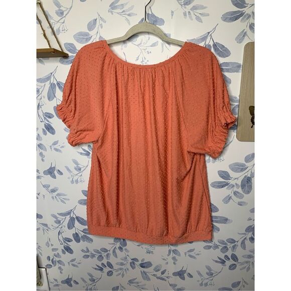 Loft Short Sleeve Polka Swiss Dot Blouse Size L - Picture 6 of 6